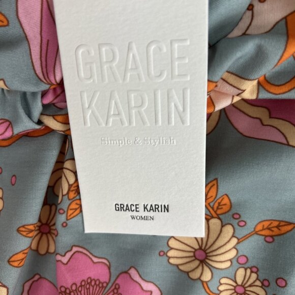 Grace Karin Womens Floral Retro Midi Dress Size XL Grey 1960s Style Sundress - Picture 2 of 11